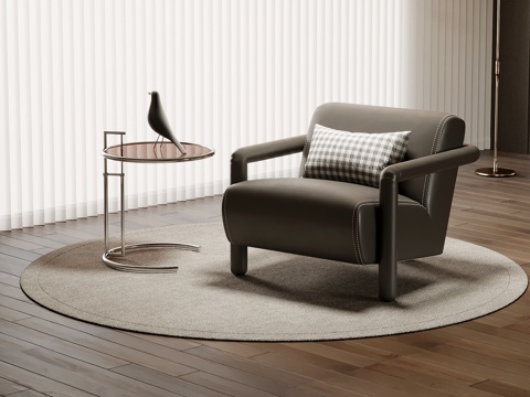  休闲沙发 现代单人沙发 休闲沙发 边几su模型 