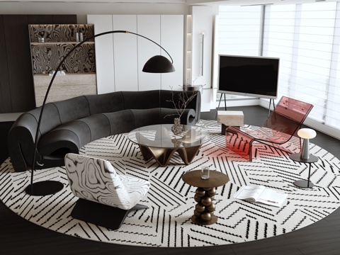  现代沙发茶几组合su模型 