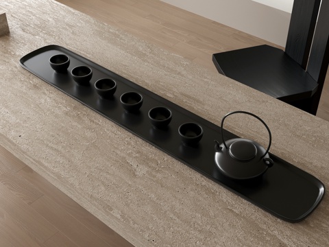  茶具组合 茶壶 茶杯 茶托盘su模型 