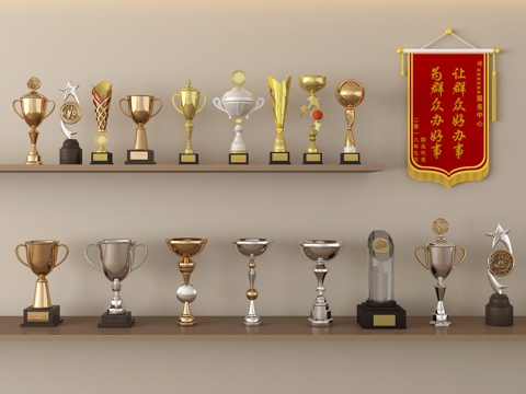  奖杯奖状 锦旗3d模型 
