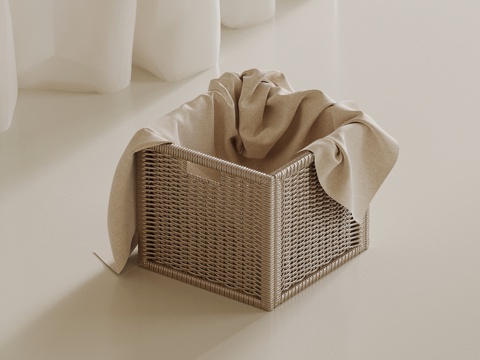  盒子 现代藤编收纳箱 收纳盒su模型 