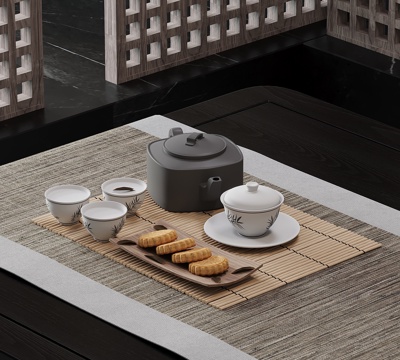  茶具 新中式茶具 茶壶 茶杯su模型 