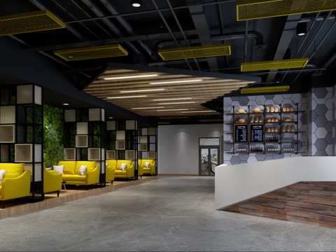  现代办公室前台3d模型 