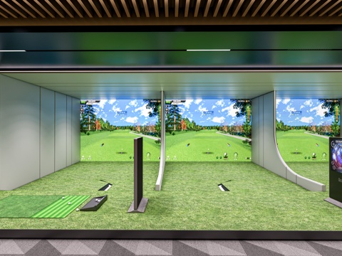  现代室内高尔夫 公司休息区 休闲沙发 娱乐室su模型 