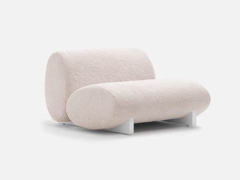  北欧奶油风羊羔绒沙发椅中古艺术休闲沙发样板间异形沙发椅su模型 