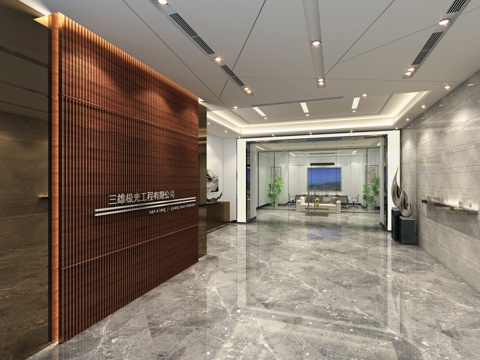  现代公司前台3d模型 