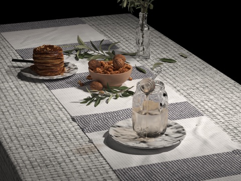  桌布 北欧桌布 餐具 摆件su模型 