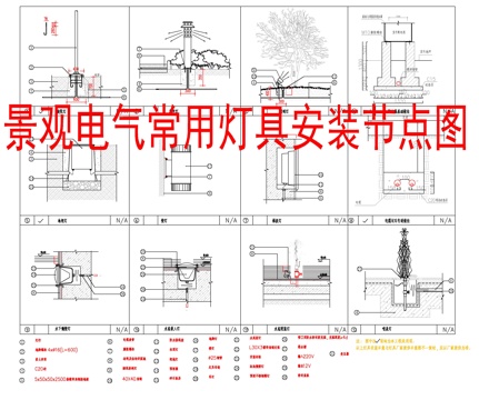  景觀電氣常用燈具安裝節(jié)點(diǎn)圖cad施工圖 