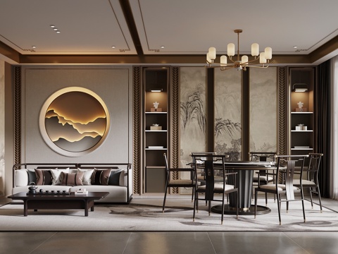  新中式餐饮包间 包厢su模型 