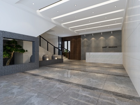  现代公司前台大厅3d模型 