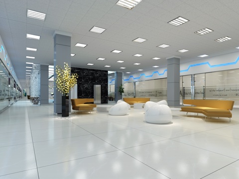  现代办公室 前台开放办公区休息区3d模型 