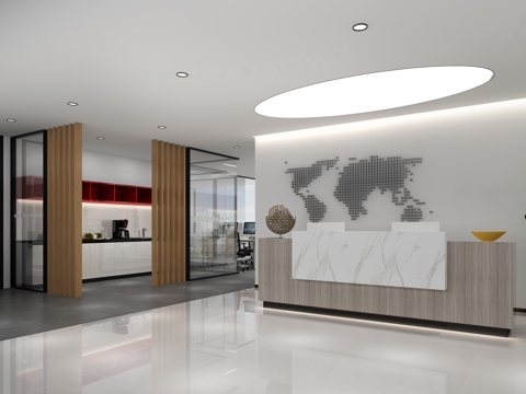  现代前台 办公室 洽谈室 水吧3d模型 