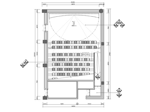 現(xiàn)代影廳平面圖cad施工圖 