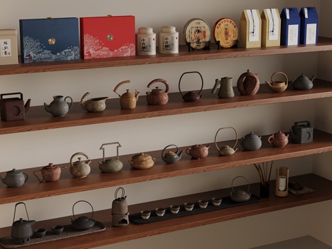  新中式茶具 茶叶 茶壶 茶杯su模型 
