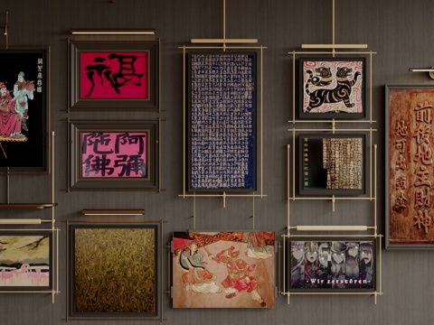  复古中古挂画 玄关挂画 客厅挂画 茶室挂画 书房挂画 装饰画3d模型 