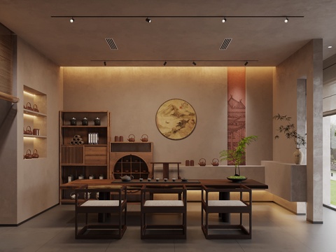  新中式茶室 茶桌椅 茶柜3d模型 