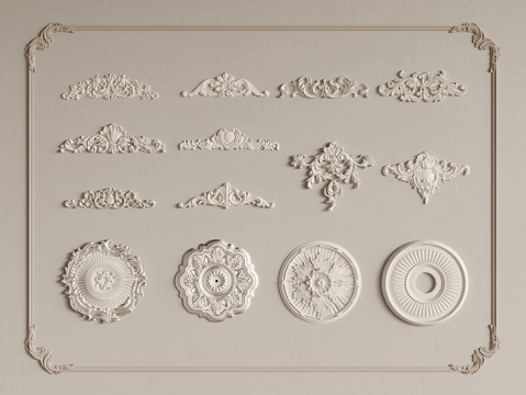  雕花 法式雕花 石膏灯盘 石膏雕花su模型 