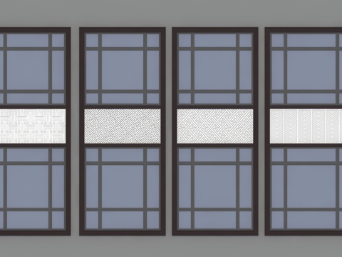 连体窗 窗花板 中式浮雕 中式格栅su模型 