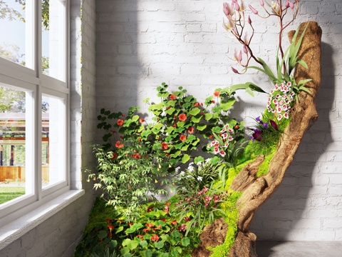  现代室内景观，景观小品，植物造景，植物堆，景观植物su模型 