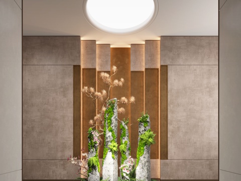  现代室内景观 景观小品 植物造景 植物堆 景观植物su模型 