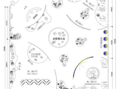  皮影戲主題文化展廳平面圖cad施工圖 