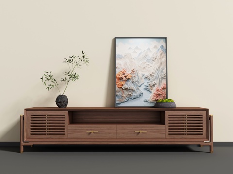  新中式電視柜3d模型 