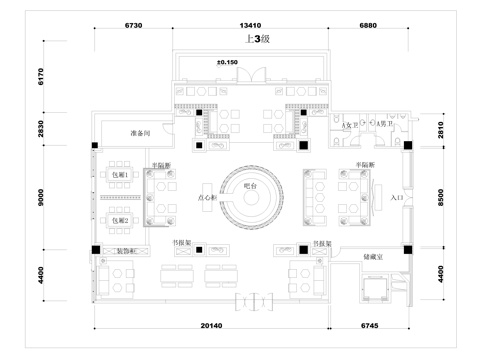  咖啡廳布局CADcad施工圖 