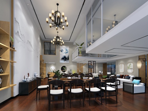  新中式客餐廳3d模型 