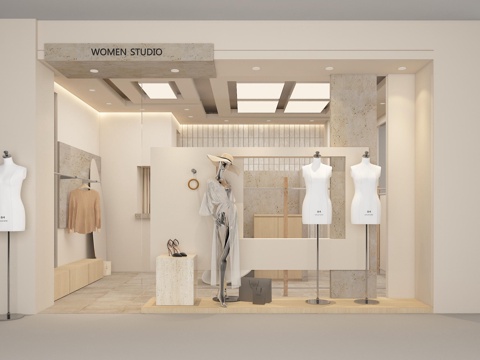  现代服装店 侘寂风 女装店3d模型 
