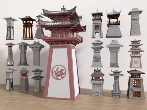  汉阙中式塔楼3d模型 