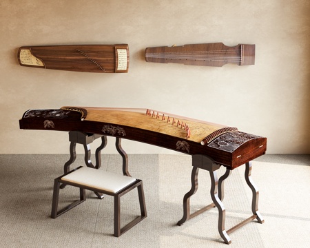  古筝 新中式乐器 古琴 传统乐器 古筝桌椅 新中式乐器su模型 