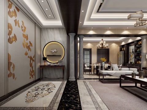  新中式客餐廳玄關(guān)3d模型 