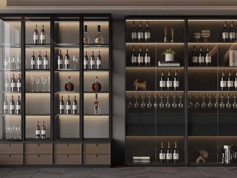  現(xiàn)代意式酒柜 紅酒 酒杯3d模型 
