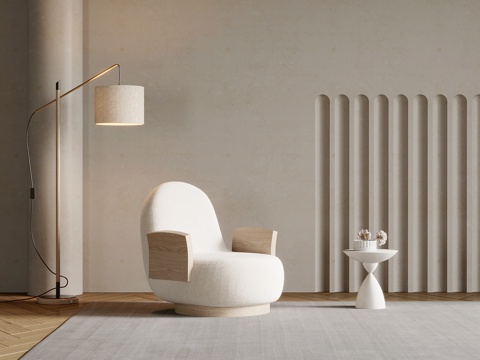  休闲沙发 诧寂风休闲沙发 单人沙发 边几 落地灯su模型 