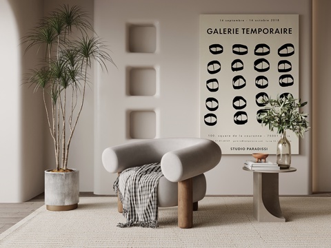  休闲沙发 诧寂风休闲沙发 单人沙发 边几su模型 