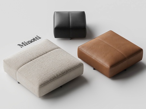minotti YVES 方形沙发凳 矮踏 皮革沙发凳su模型