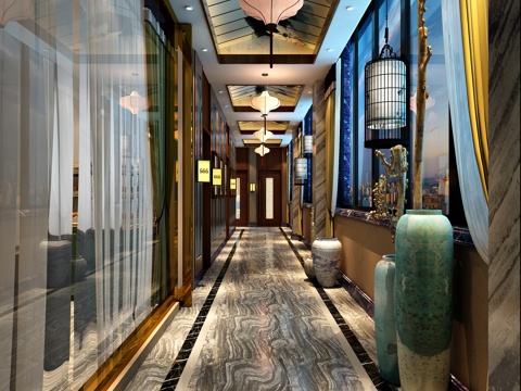  现代足疗会所  过道包厢3d模型 