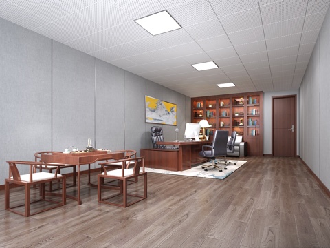  新中式办公室模型3d模型 