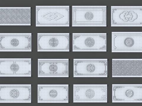  窗花板 中式花板 中式浮雕 中式雕花su模型 