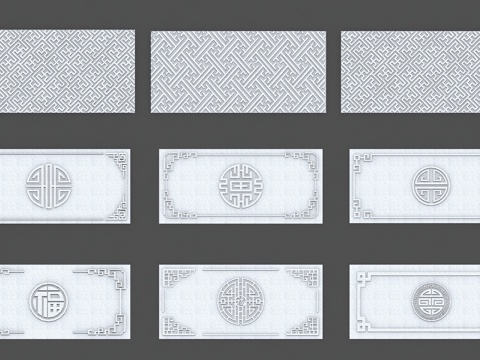  窗花板 中式花板 中式浮雕 中式雕花su模型 