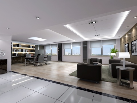  现代老总办公室 办公桌 沙发 书柜3d模型 