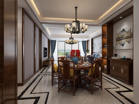  新中式客餐廳玄關(guān)3d模型 