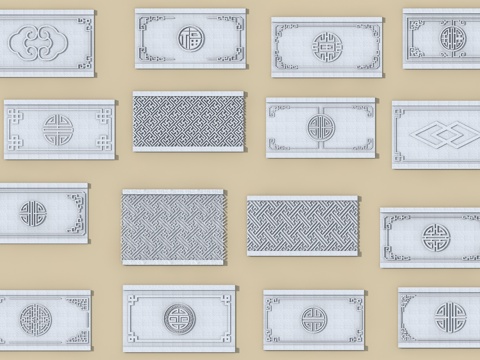  窗花板 中式花板 中式浮雕 中式雕花su模型 