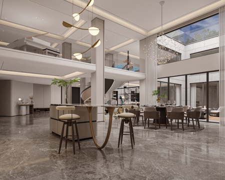  意式輕奢餐廳3d模型 