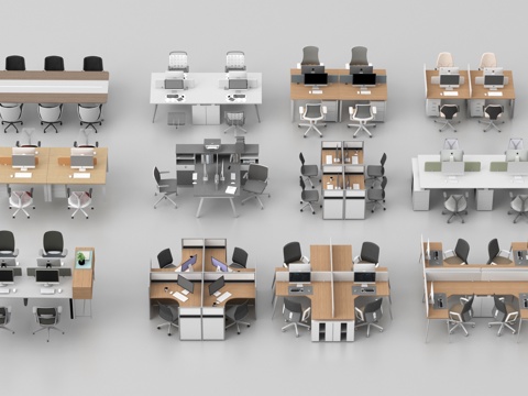  办公桌椅 卡位 工位 岗位3d模型 