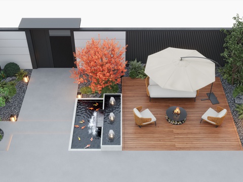  现代庭院景观 庭院花园 户外休闲椅 户外餐桌3d模型 