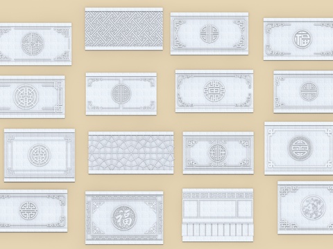  窗花板 中式花板 中式浮雕 中式雕花su模型 