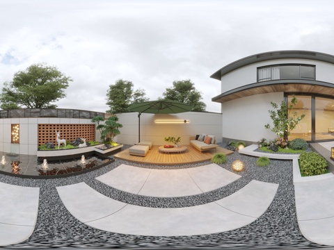 现代庭院景观 庭院花园 庭院水景 户外沙发 别墅庭院