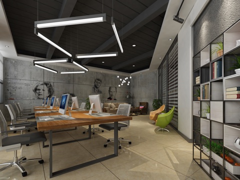  工业风综合办公室 会议室3d模型 