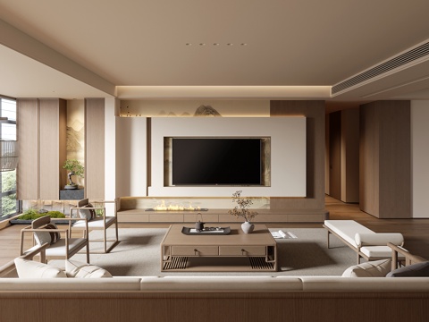  宋式美學(xué)客廳3d模型 